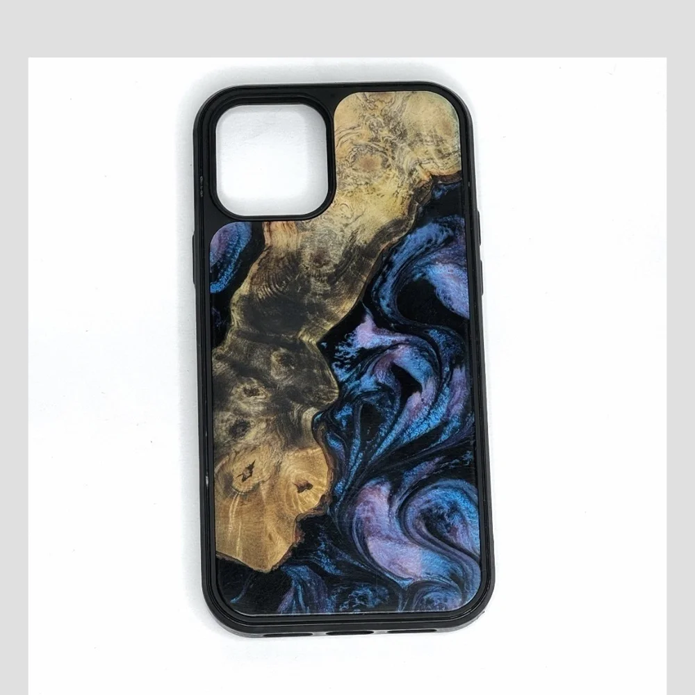 Carved iPhone 12 Pro Case (3) One Of A Kind Burl Wood Epoxy Resin Carved Magnet